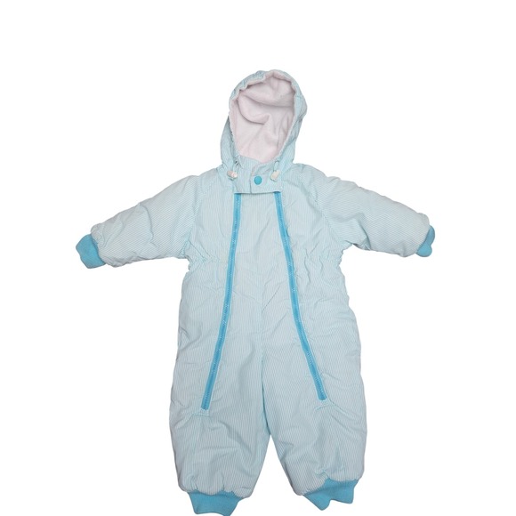 Hanna Andersson Other - Vintage Hanna Andersson Baby Snowsuit Bunting Blue White Stripe Hooded Zip 70cm